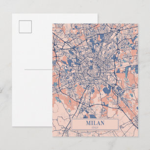 Cartão Postal Mapa da Cidade Ventilada de Milão Itália Viagem