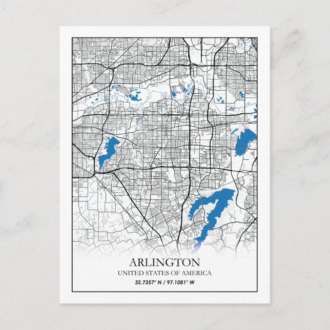 Cartão Postal Mapa da Cidade Viagem de Arlington Texas EUA (Frente)