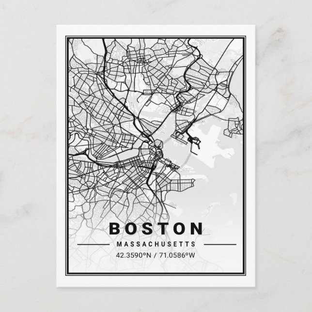 Cartão Postal Mapa da Cidade Viagem de Boston Massachusetts EUA (Frente)