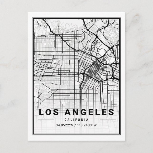 Cartão Postal Mapa da Cidade Viagem de Los Angeles California (Frente)