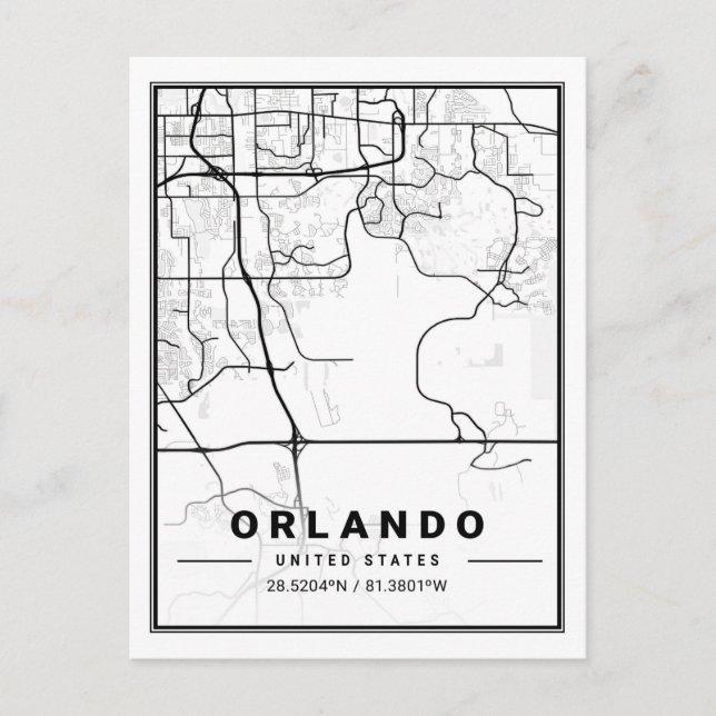 Cartão Postal Mapa da Cidade Viagem de Orlando Florida EUA (Frente)