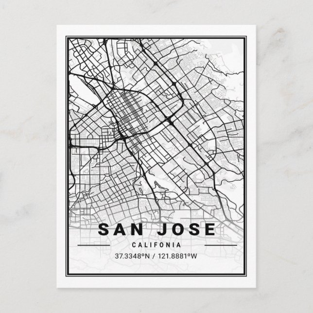 Cartão Postal Mapa da Cidade Viagem de San Jose California USA (Frente)