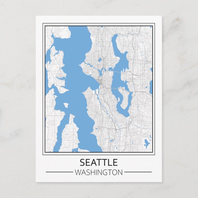 Cartão Postal Mapa da Cidade Viagem de Seattle Washington EUA (Frente)
