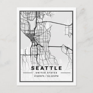 Cartão Postal Mapa da Cidade Viagem de Seattle Washington EUA