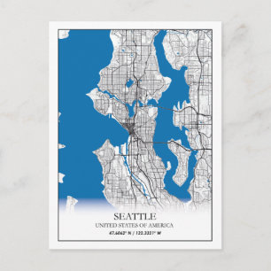 Cartão Postal Mapa da Cidade Viagem de Seattle Washington EUA
