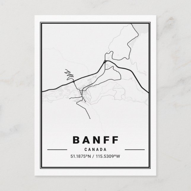 Cartão Postal Mapa da Cidade Viagem do Banff Alberta Canada (Frente)
