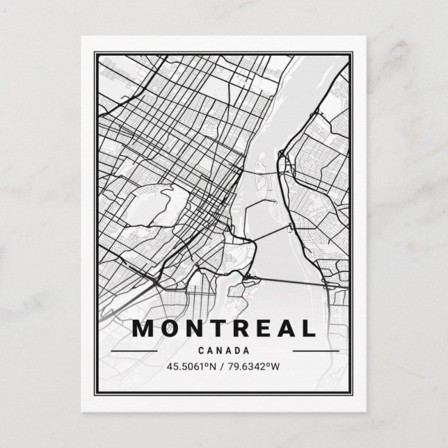Cartão Postal Mapa da Cidade Viagem do Canadá de Montreal Quebec (Frente)