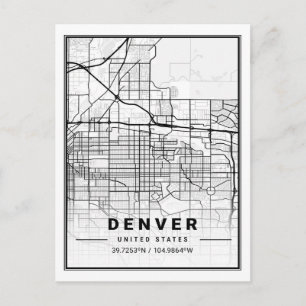Cartão Postal Mapa da Cidade Viagem do Denver CO Colorado EUA