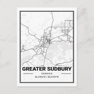 Cartão Postal Mapa da Cidade Viagem do Grande Sudbury Ontario Ca