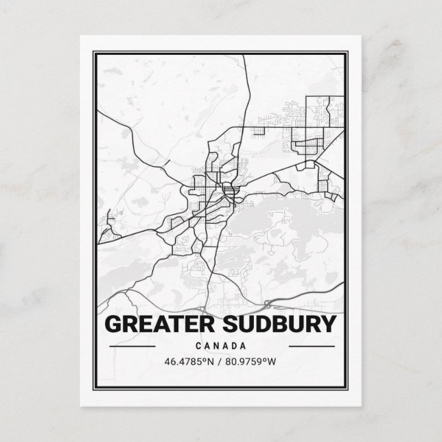 Cartão Postal Mapa da Cidade Viagem do Grande Sudbury Ontario Ca (Frente)