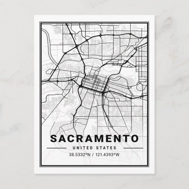 Cartão Postal Mapa da Cidade Viagem dos EUA de Sacramento (Frente)