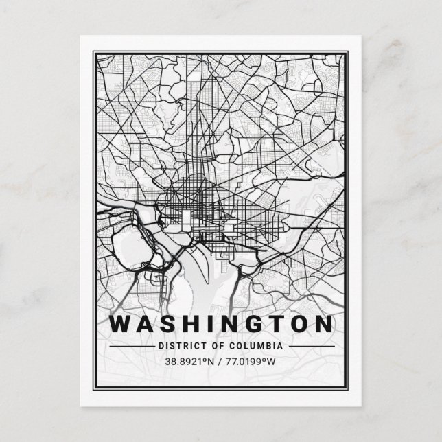 Cartão Postal Mapa da Cidade Viagem dos EUA em Washington DC (Frente)