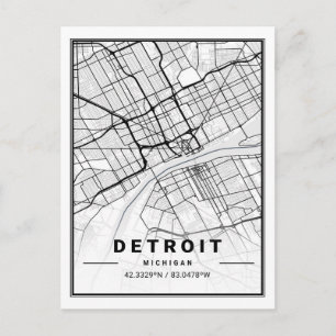 Cartão Postal Mapa da Cidade Viagem nos EUA de Detroit Michigan