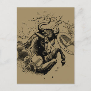 Cartão Postal Mapa da Constelação do Zodíaco de Touro Hevelius 1