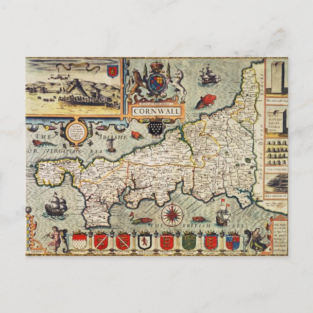 Cartão Postal Mapa da Cornualha (Frente)