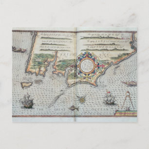 Cartão Postal Mapa da costa da Bretanha, 1588