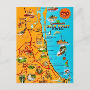 Cartão Postal Mapa da Costa de Queensland Austrália