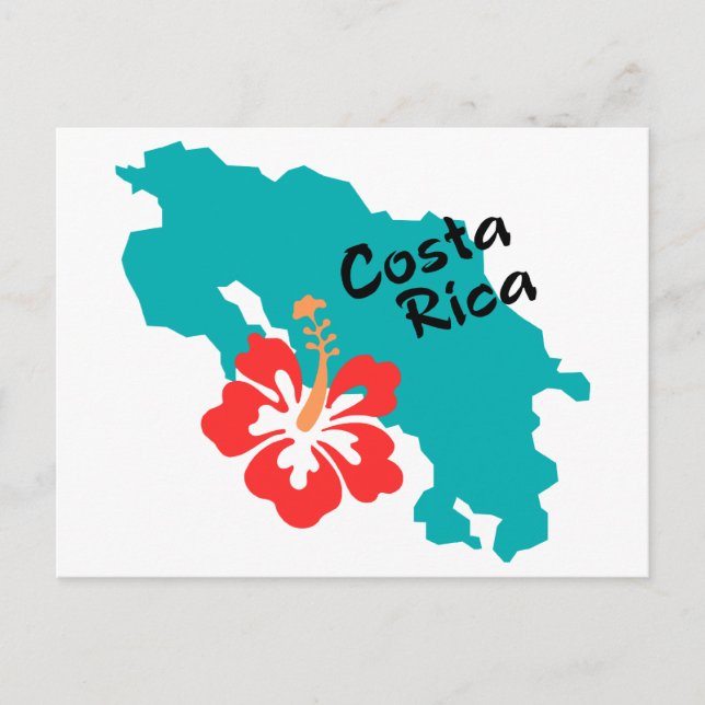 Cartão Postal Mapa da Costa Rica com hibisco (Frente)