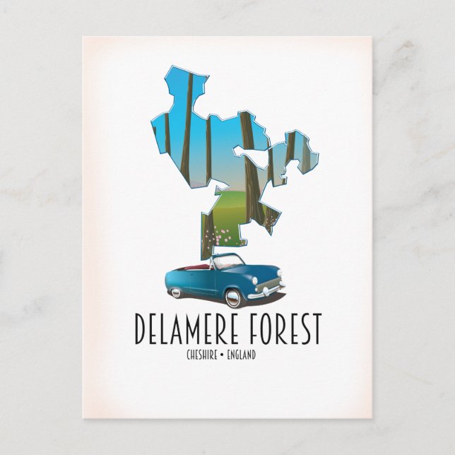 Cartão Postal Mapa da Delamere Forest Cheshire England (Frente)
