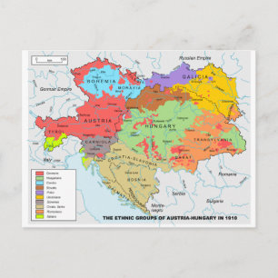 Cartão Postal Mapa da Diversidade Étnica Áustria-Hungria em 1910