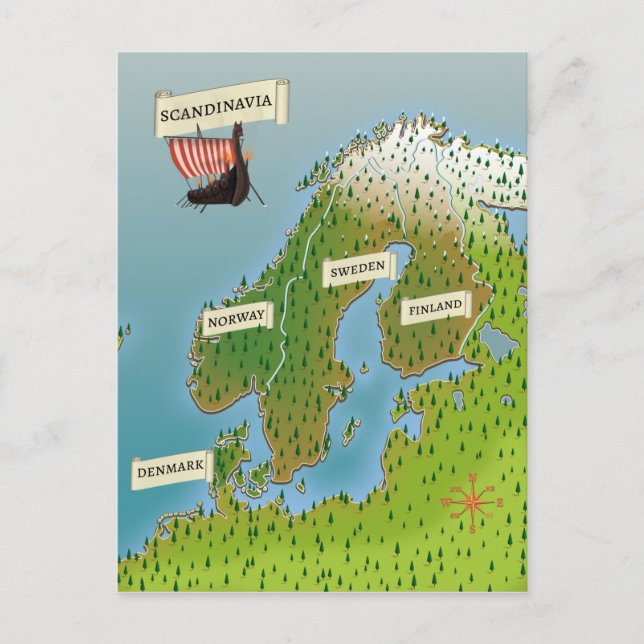 Cartão Postal Mapa Da Escandinávia (Frente)