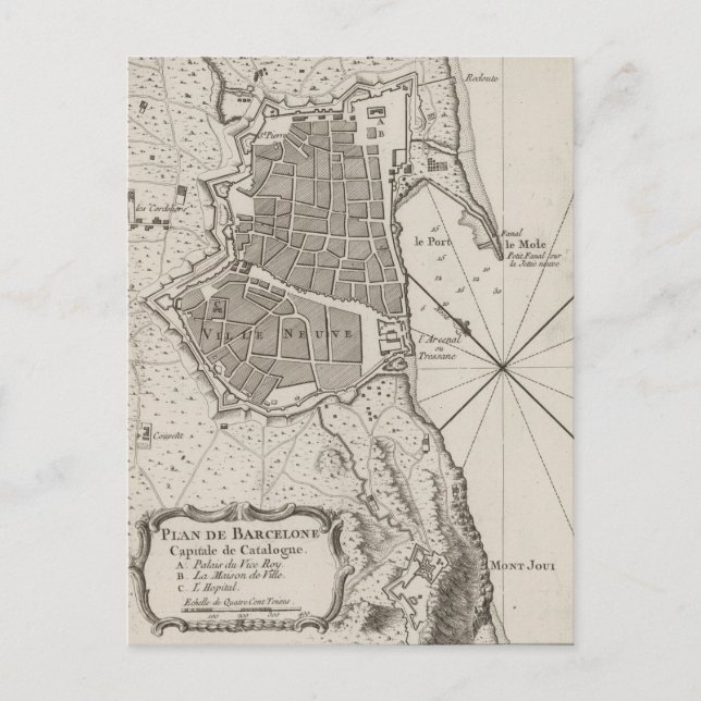 Cartão Postal Mapa da Espanha de Barcelona (1764) (Frente)