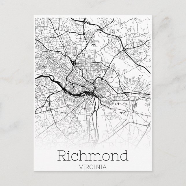 Cartão Postal Mapa da estrada da cidade de Richmond Virginia (Frente)