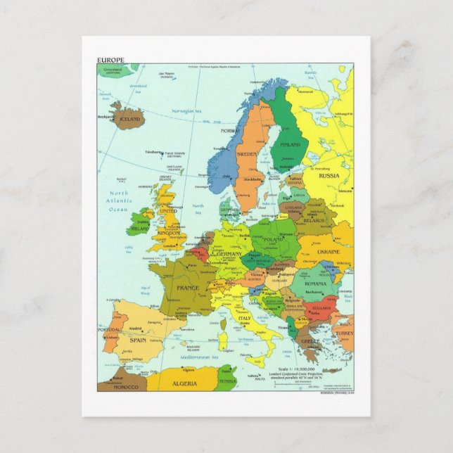 Cartão Postal Mapa da Europa (Frente)