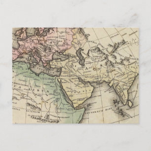 Cartão Postal mapa da Europa, África Norte e Sudeste Asiático