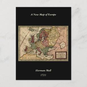 Cartão Postal Mapa da Europa do Antiquário 1721 por Herman Moll