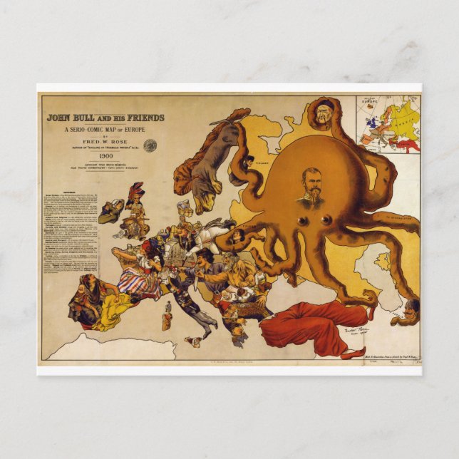 Cartão Postal Mapa da Europa - John Bull e seus amigos (1900) (Frente)