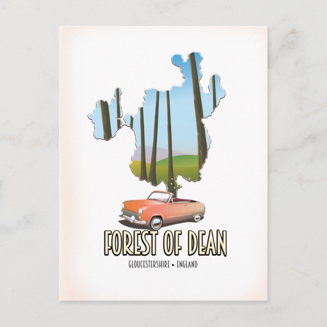 Cartão Postal Mapa da Floresta de Dean Gloucestershire na Inglat (Frente)