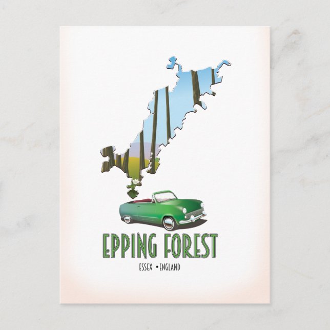 Cartão Postal Mapa da Floresta de Epping Essex Inglaterra (Frente)