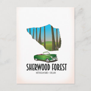 Cartão Postal Mapa da Floresta de Sherwood Nottinghamshire
