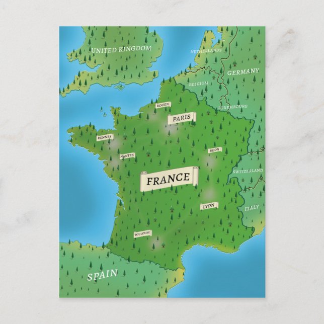 Cartão Postal Mapa Da França (Frente)