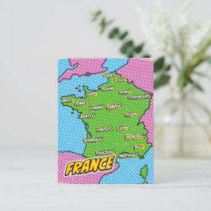 Cartão Postal Mapa da França Ilustrado em Pop Art