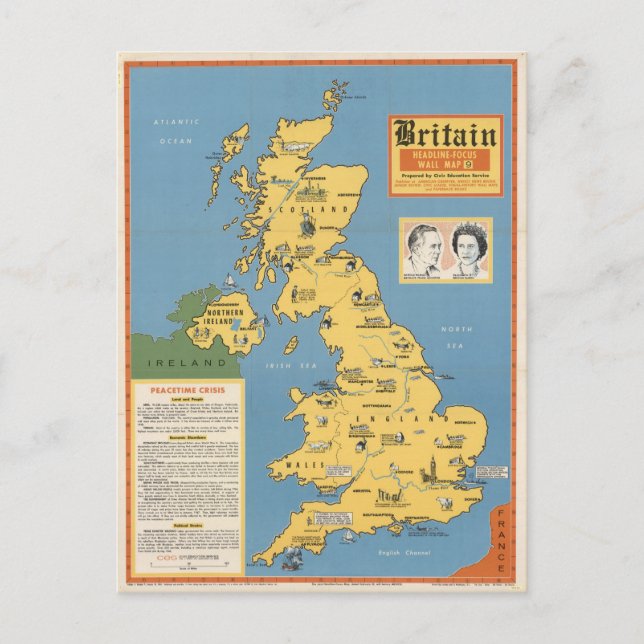 Cartão Postal Mapa da Grã-Bretanha: foco principal (Frente)