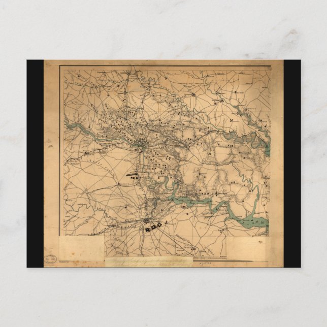 Cartão Postal Mapa da Guerra Civil de Richmond e Petersburgo (18 (Frente)
