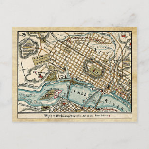 Cartão Postal Mapa da Guerra Civil de Richmond, Virginia em 1863