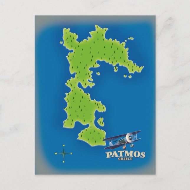 Cartão Postal Mapa da ilha da Grécia Patmos (Frente)