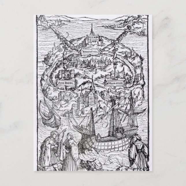 Cartão Postal Mapa da Ilha da Utopia, Frente do Livro (Frente)