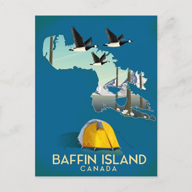Cartão Postal mapa da ilha de Baffin, Canadá, pôster de viagem (Frente)