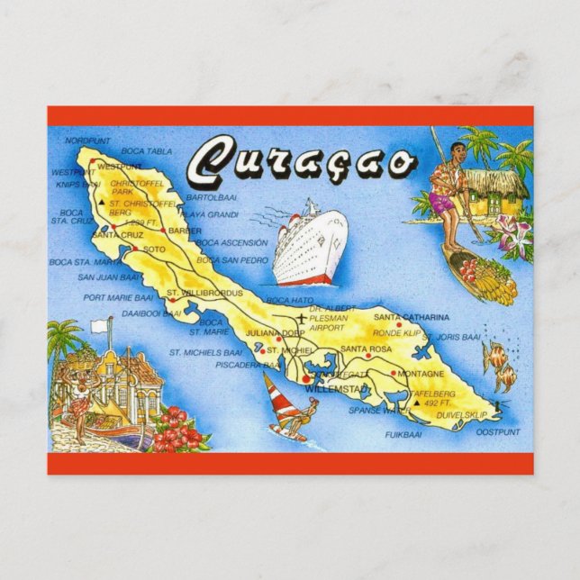 Cartão Postal Mapa da Ilha de Curacao Postcard (Frente)
