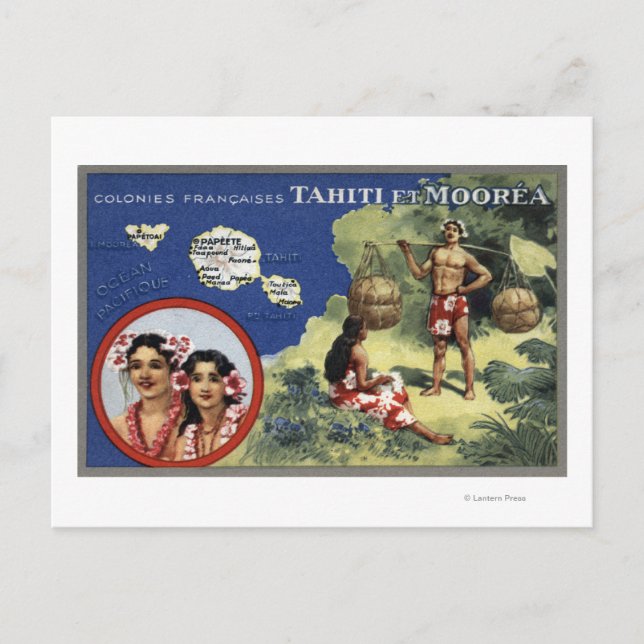 Cartão Postal Mapa da Ilha e da Ilha de Moorea (Frente)