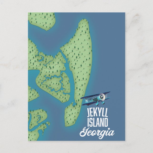 Cartão Postal Mapa da Ilha Jekyll Geórgia EUA (Frente)