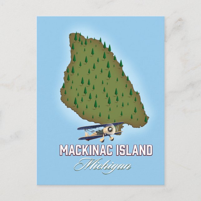 Cartão Postal Mapa da Ilha Mackinac Michigan (Frente)
