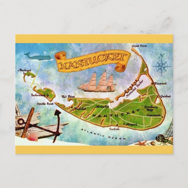 Cartão Postal Mapa da Ilha Nantucket MA Postcard (Frente)
