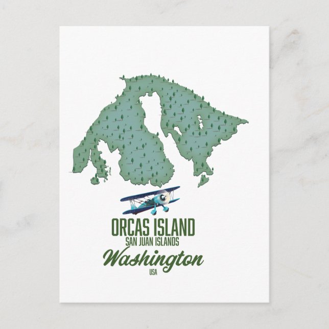 Cartão Postal Mapa da Ilha Orcas, Washington, EUA (Frente)