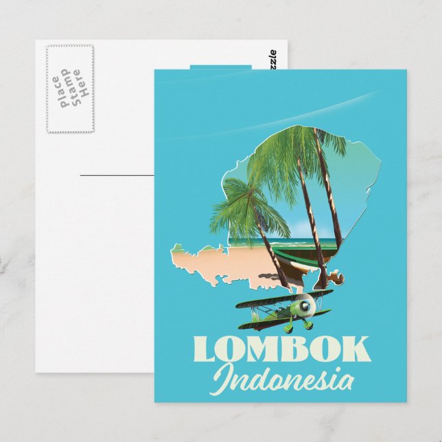 Cartão Postal Mapa da Indonésia Lombok (Frente/Verso)