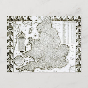 Cartão Postal Mapa da Inglaterra e do País de Gales, 1644
